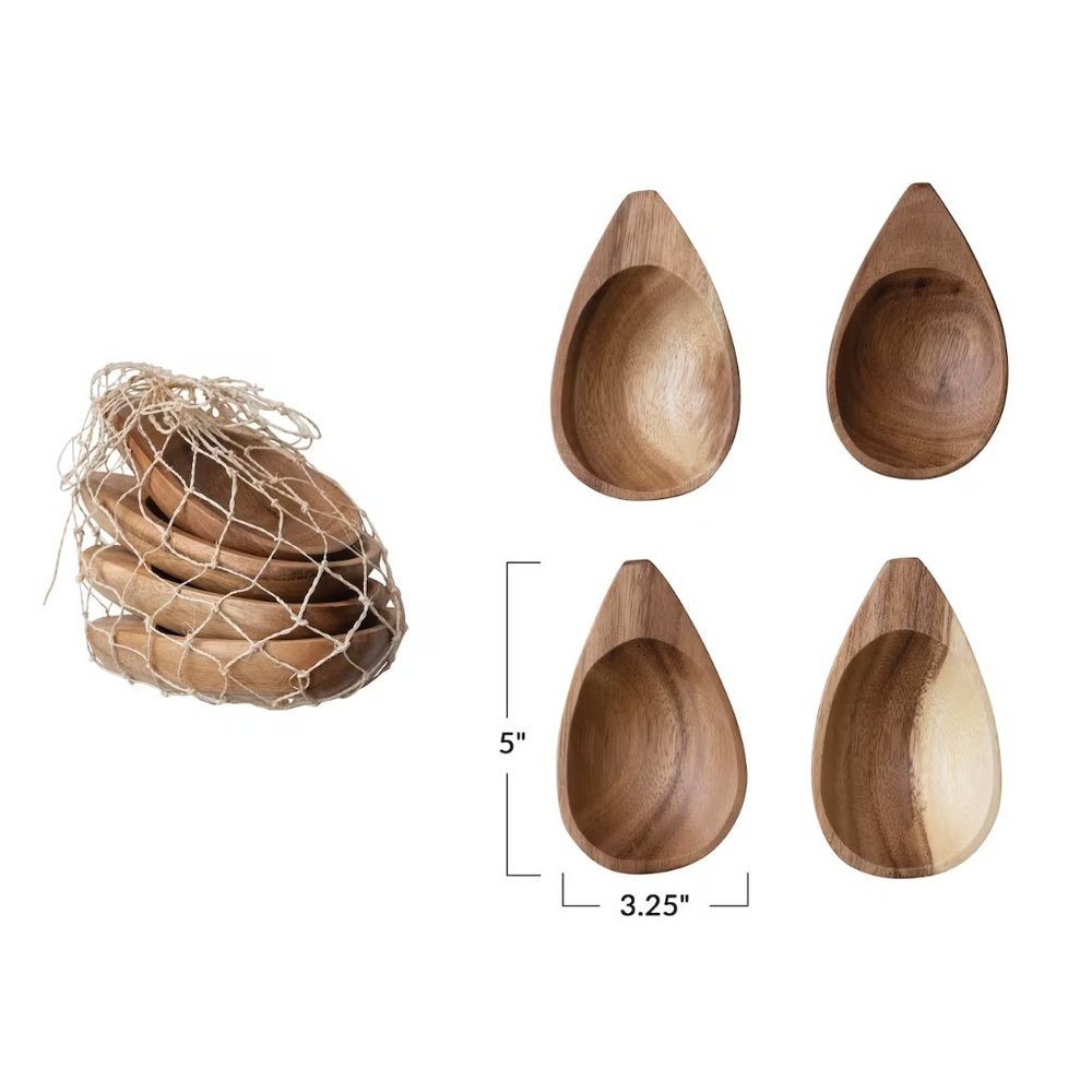 Creative Co-Op 5" Almond Shaped Acacia Wood Trays, 4ct. / NWT